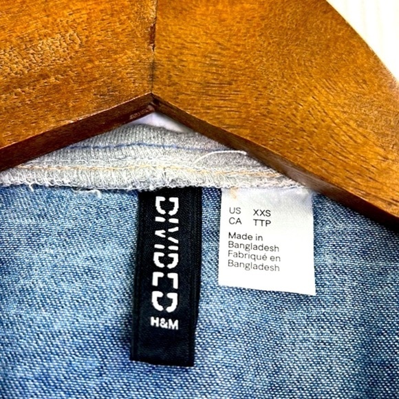 H&M - Stonewash Button Down Grey Hooded With Pockets Long Jean Shirt Size XXS - Picture 9 of 11